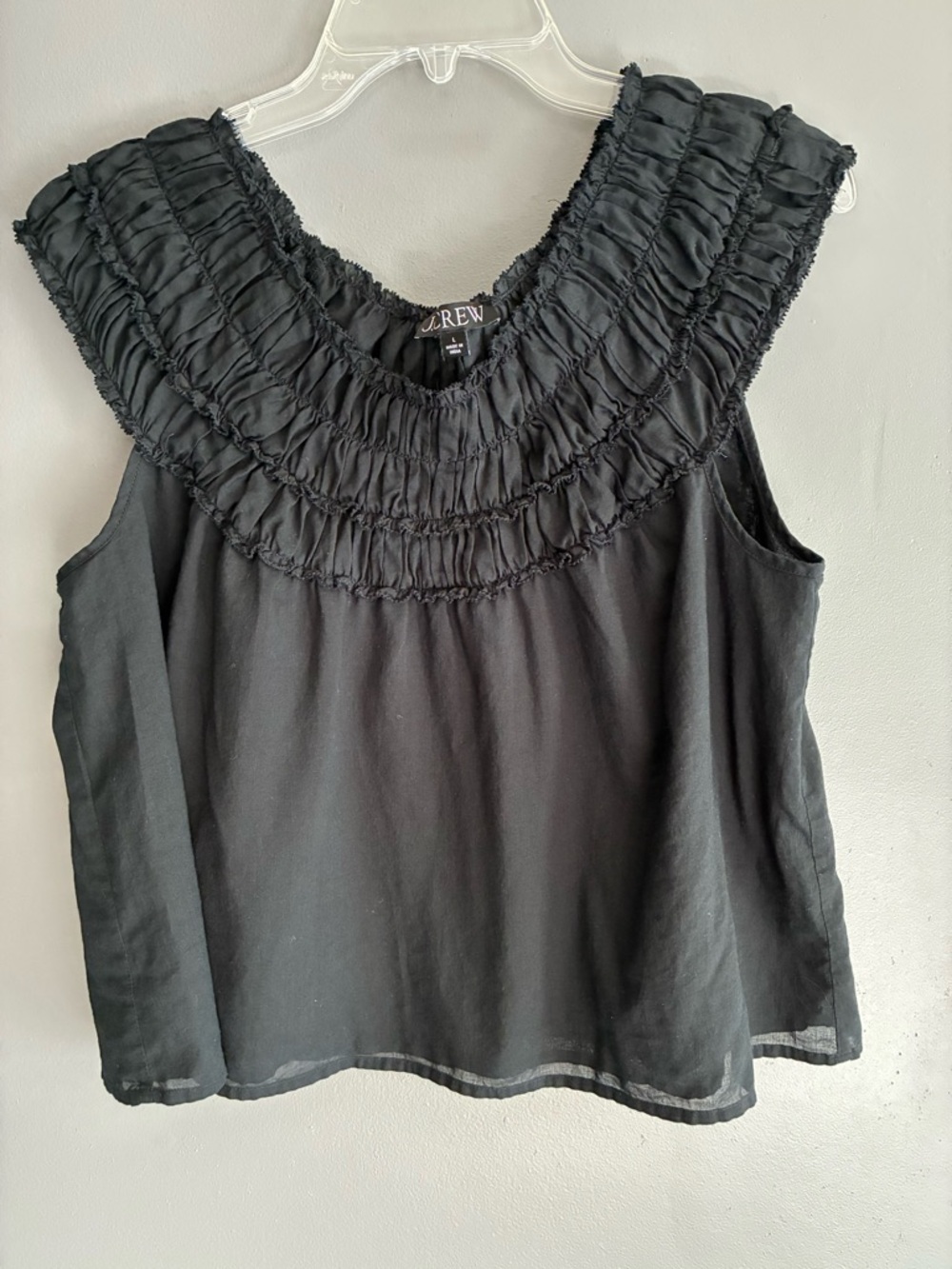 J. Crew Black Gathered Neckline Lightweight Cotton Top